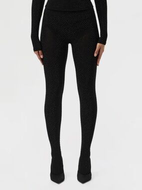 Naked Wardrobe Black Embellished rhinestone Crystal Leggings tights Sz medium